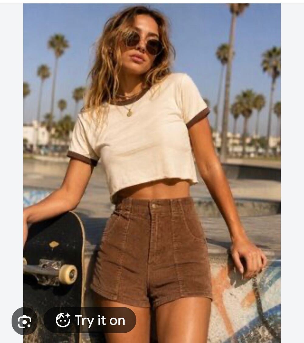Hammies Brown Corduroy Shorts Retro Surf Beach High Rise Cords Retro 26
